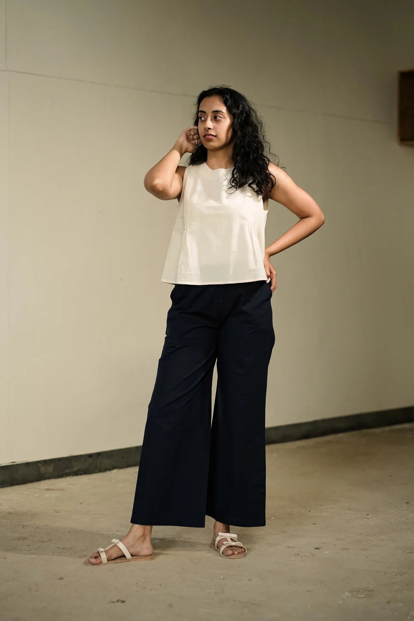 Off White Handloom Cotton Sleeveless Top