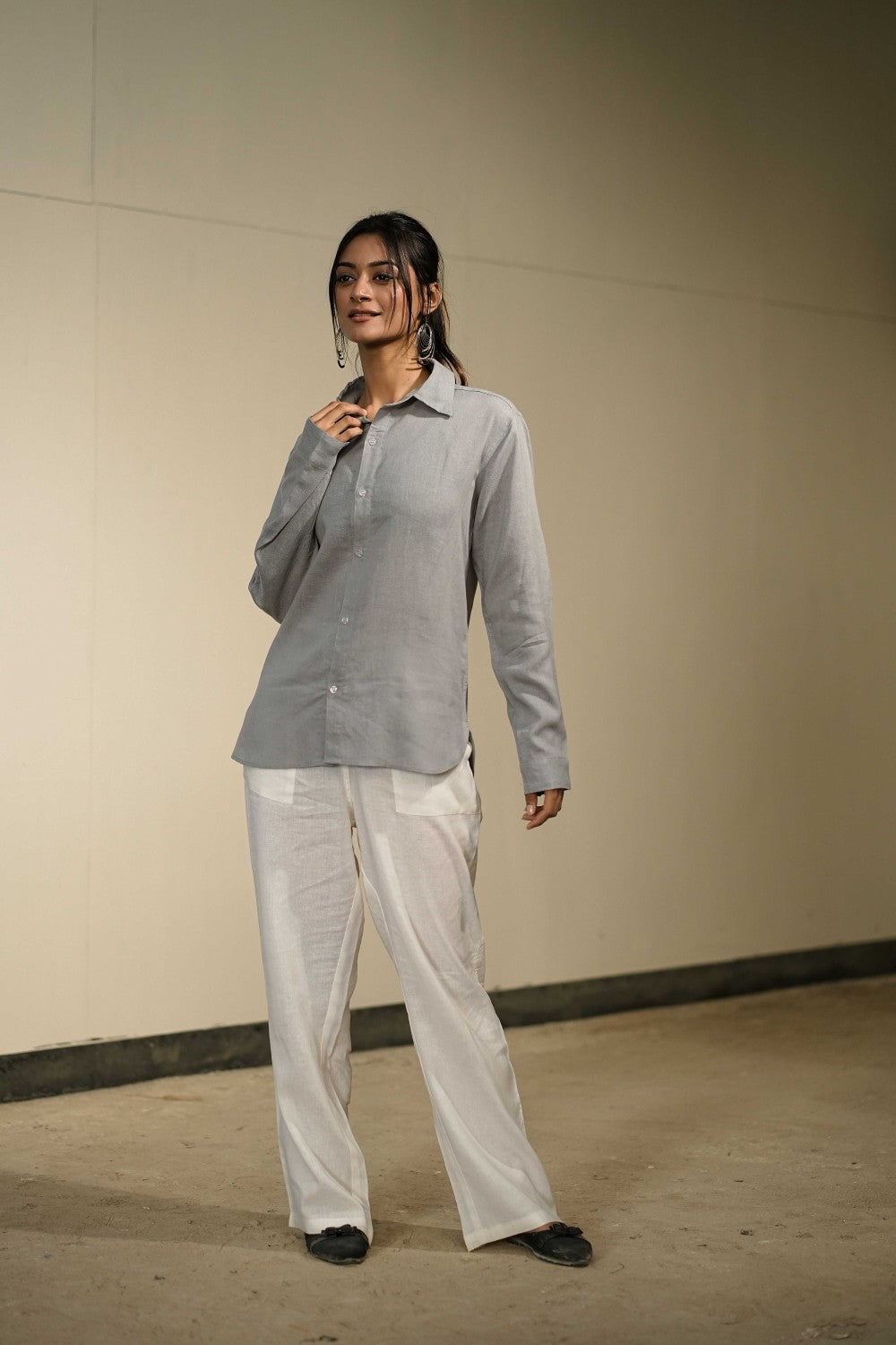 Women’s Grey Cotton-Linen Shirt