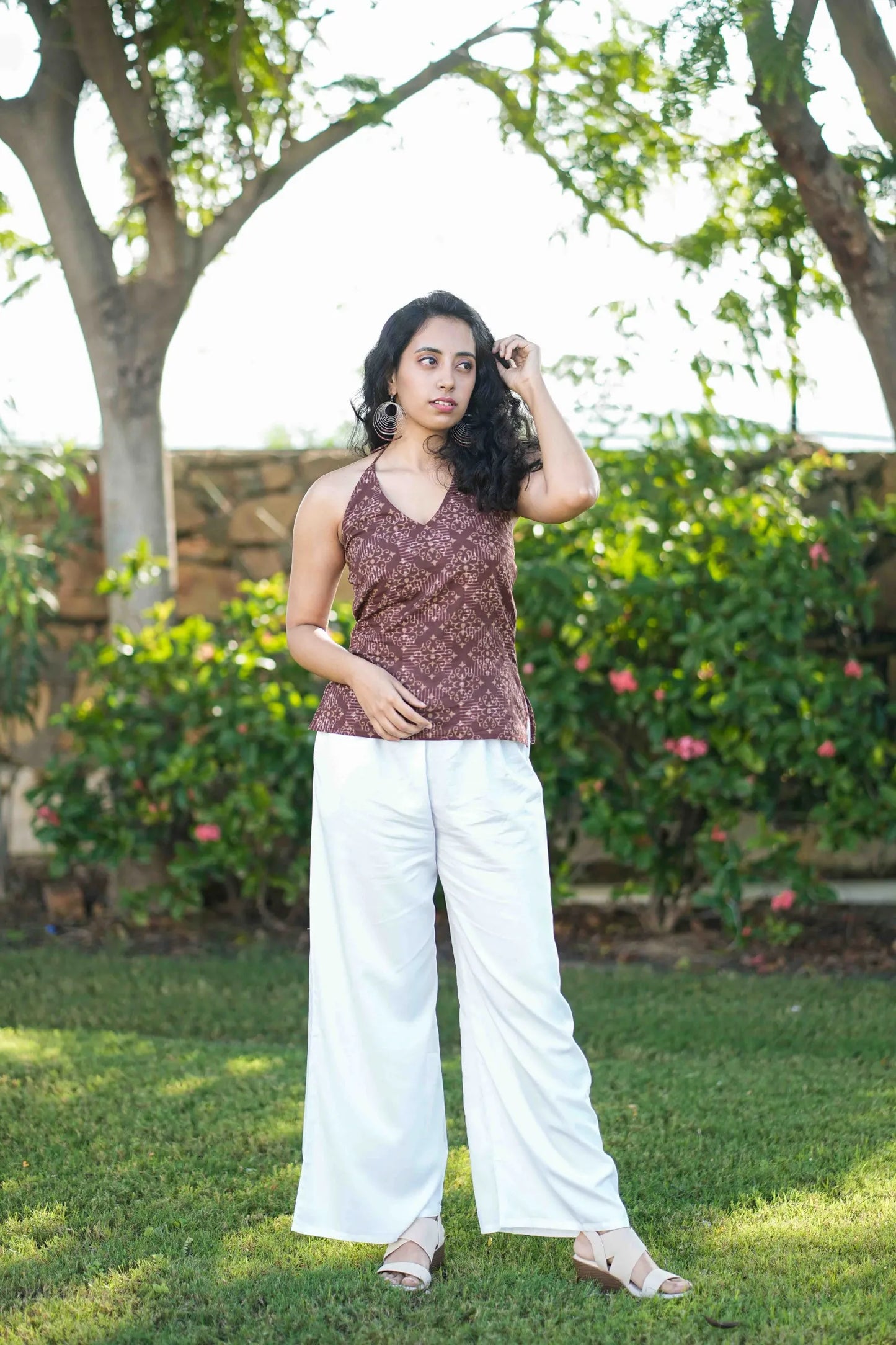 Women’s Brown Tribal Printed Halter Neck Top