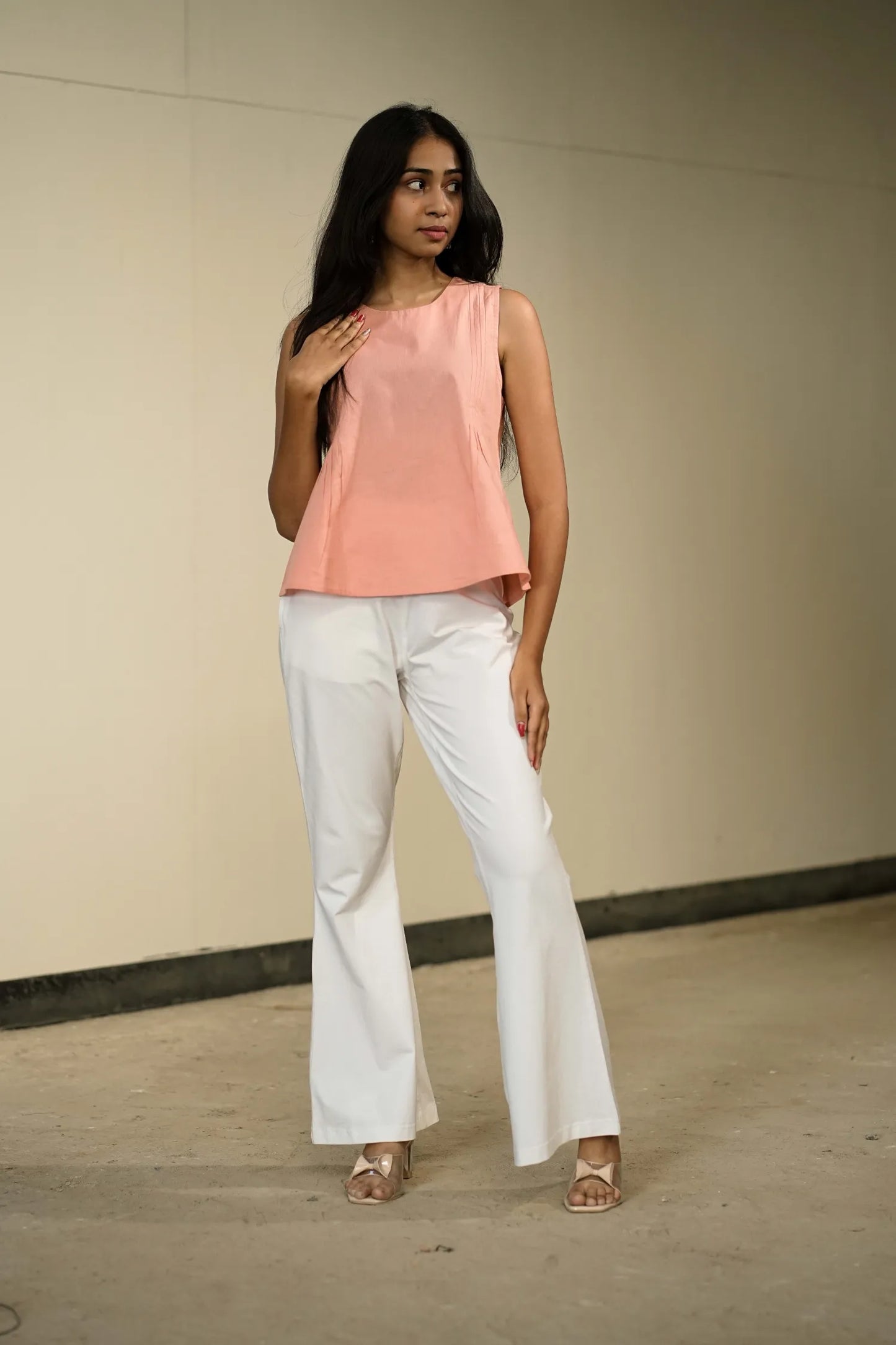 Peach Handloom Cotton Sleeveless Top