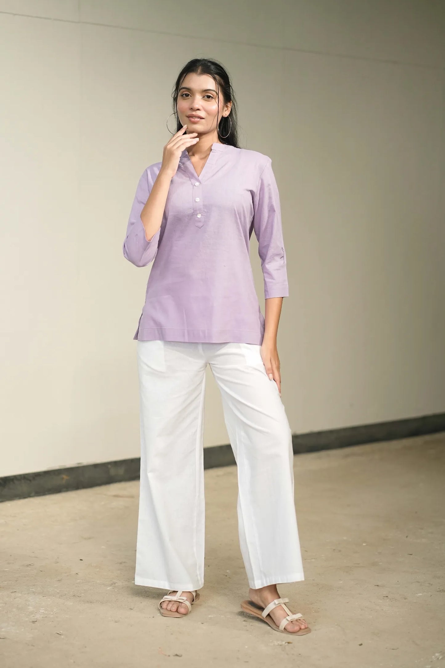 Women’s Lilac Cotton-Linen Short Kurta
