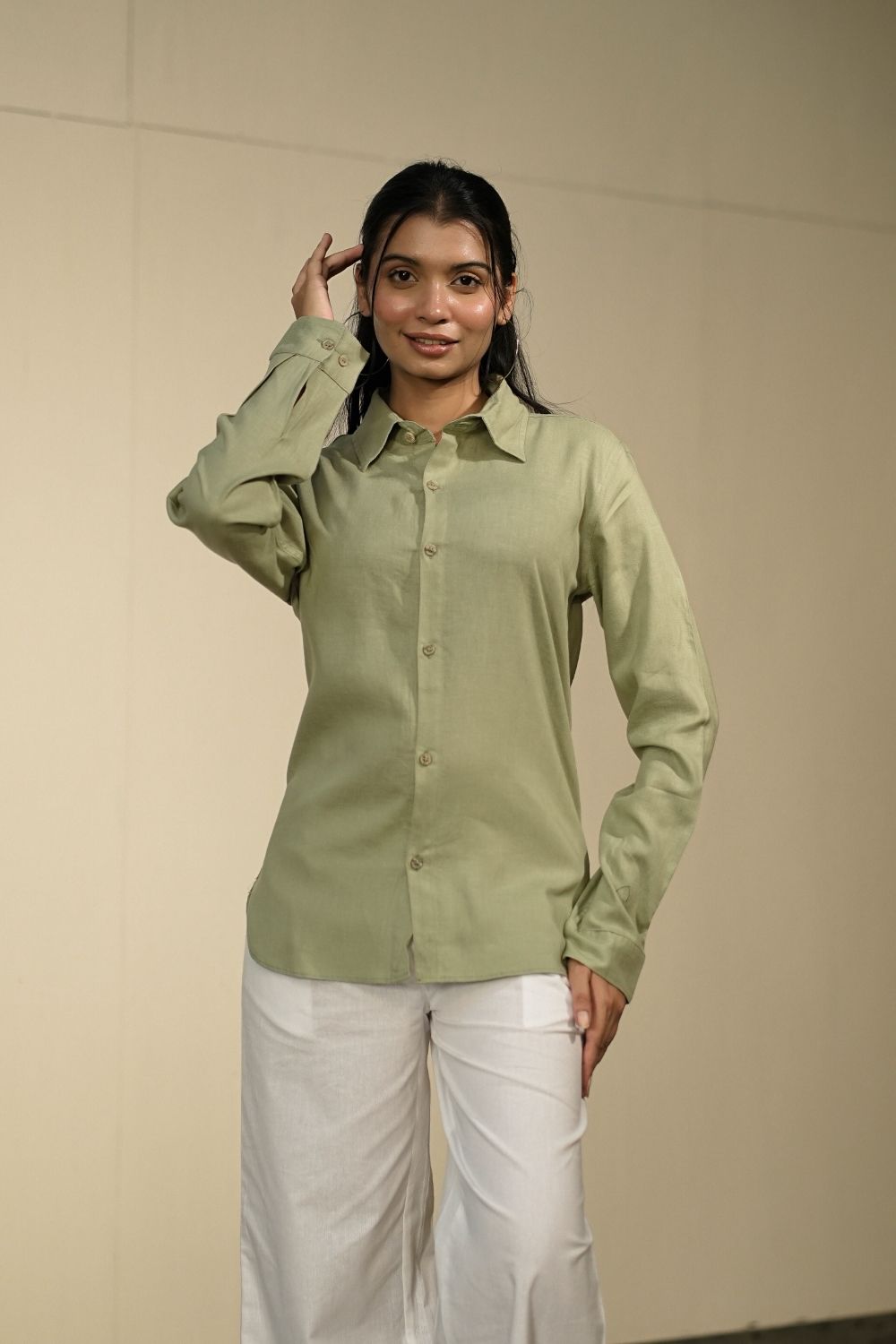 Women’s Green Cotton-Linen Shirt