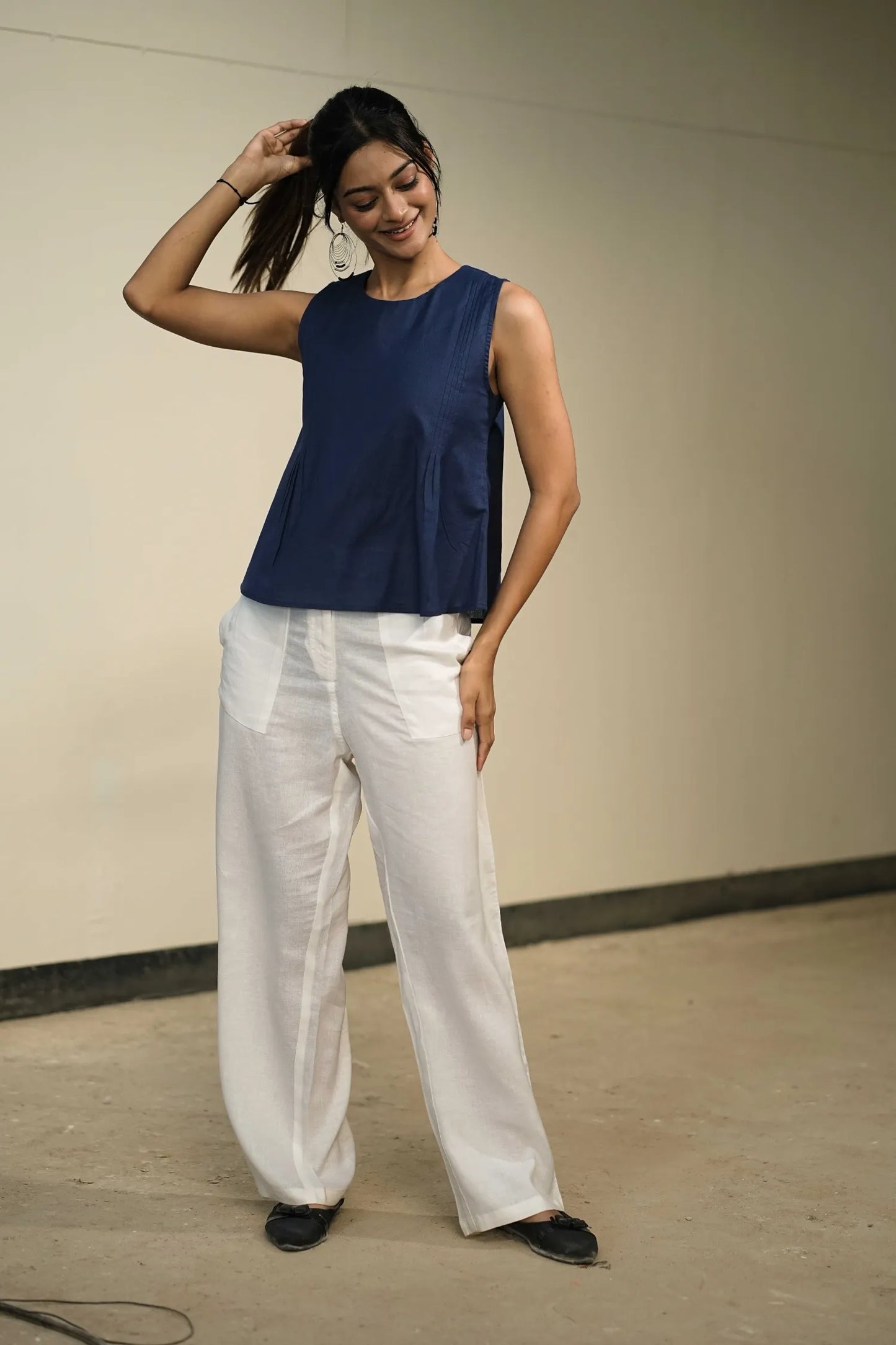 Blue Handloom Cotton Sleeveless Top