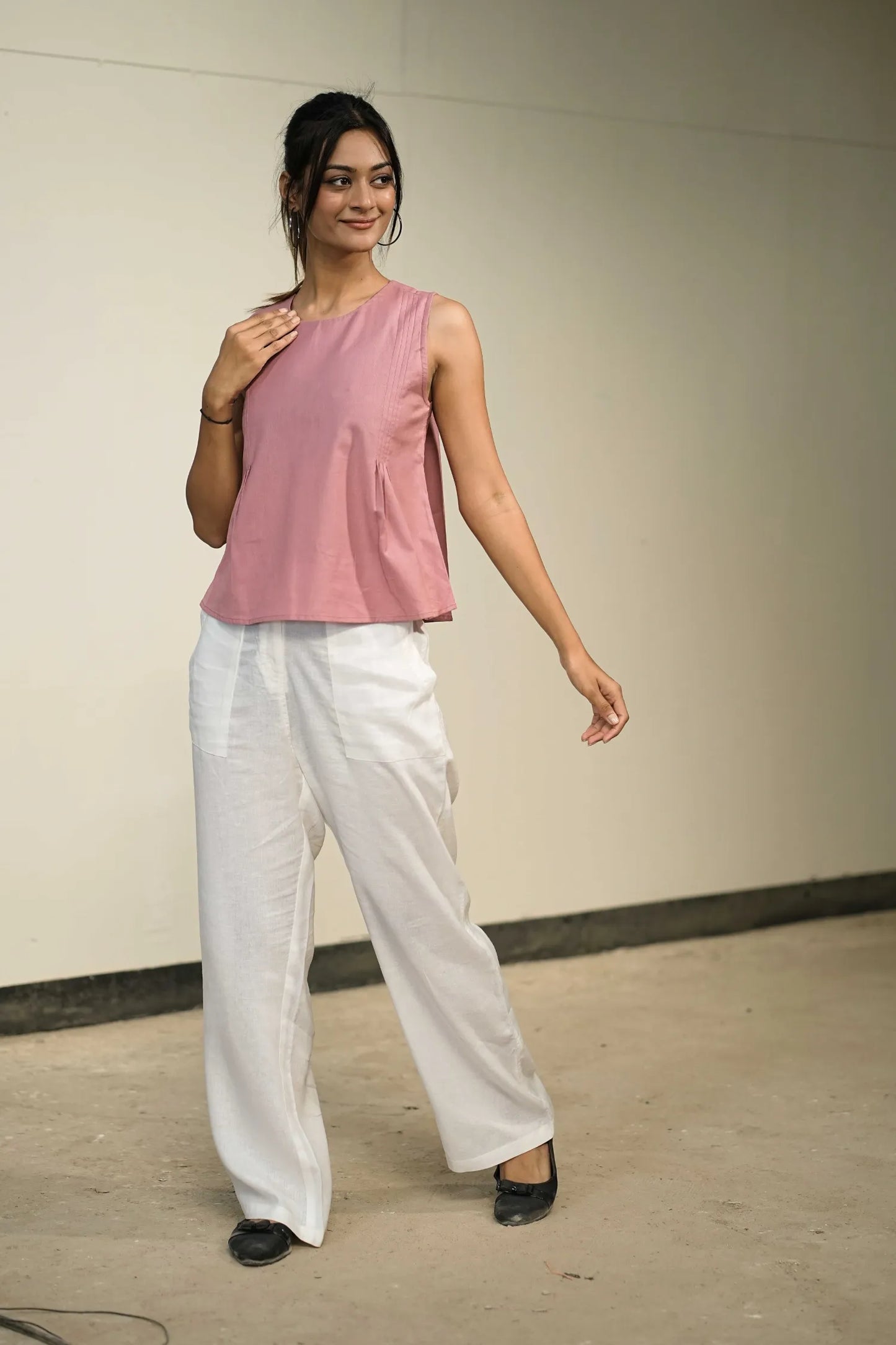 Pink Handloom Cotton Sleeveless Top