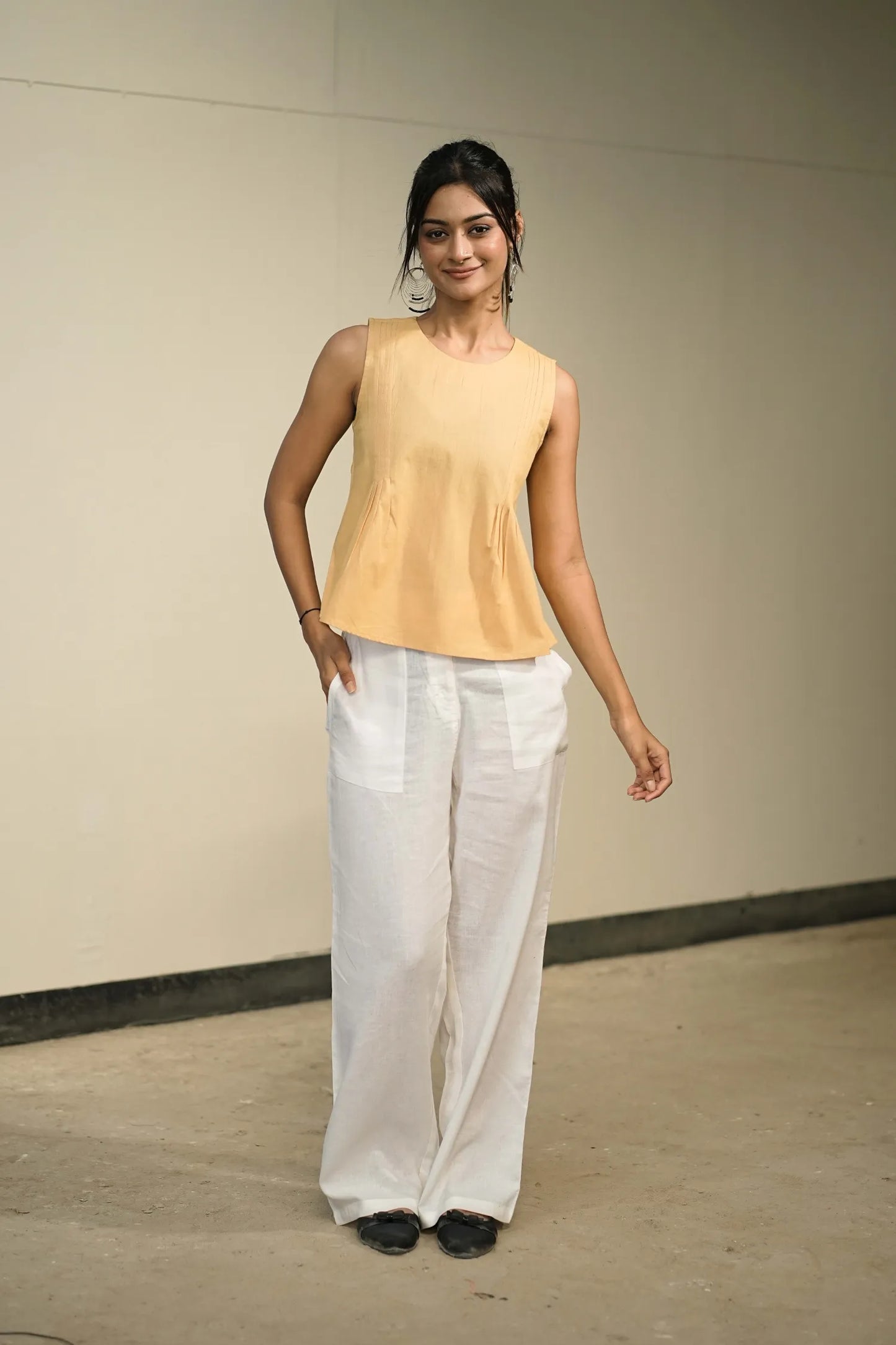 Yellow Handloom Cotton Sleeveless Top