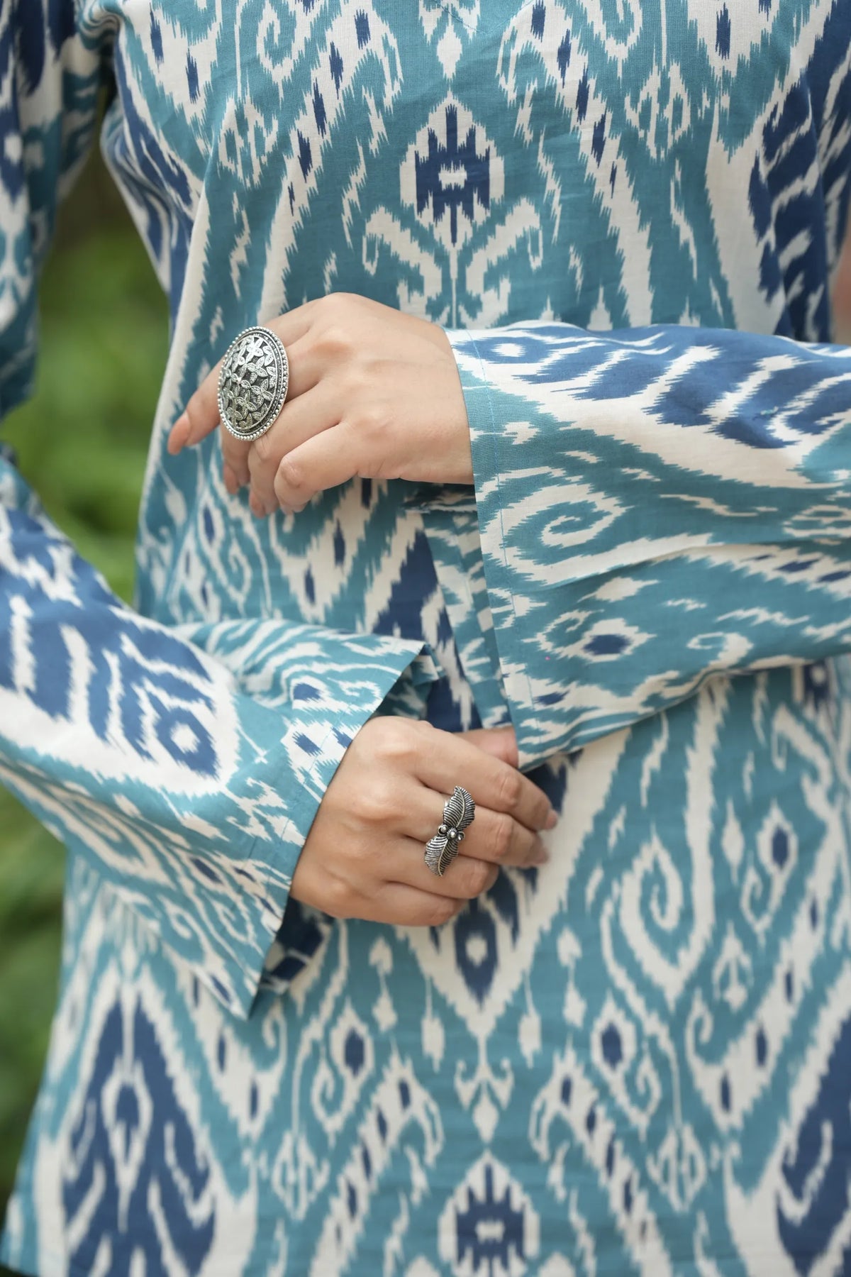 Sky Blue Navy Ikat Print Kurti