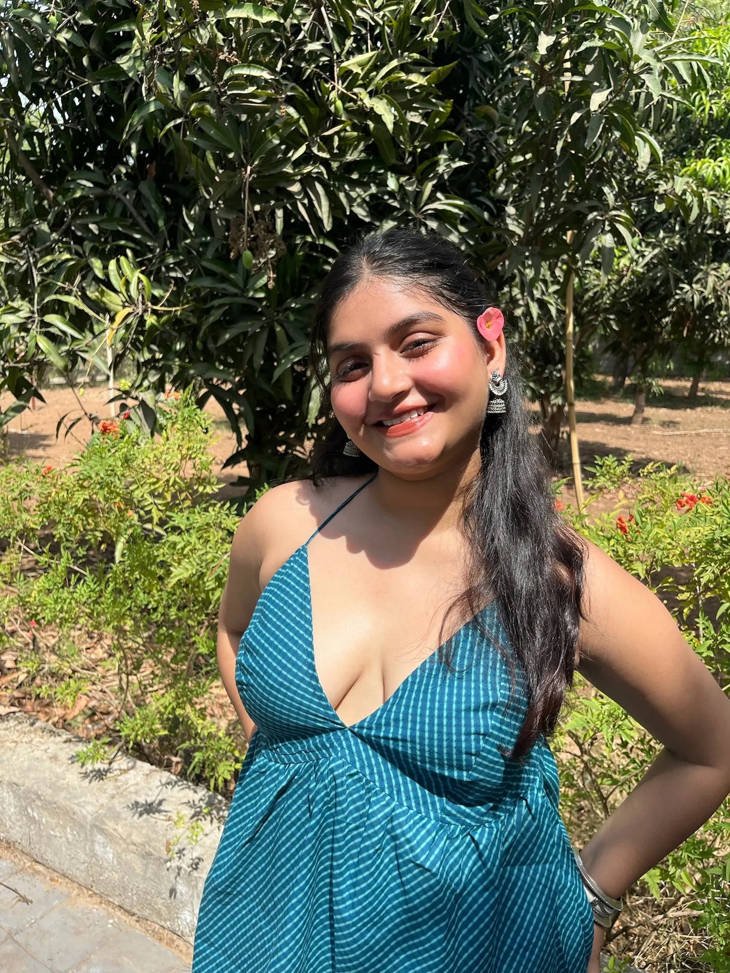 Deep Blue Leheriya Halter Neck Top