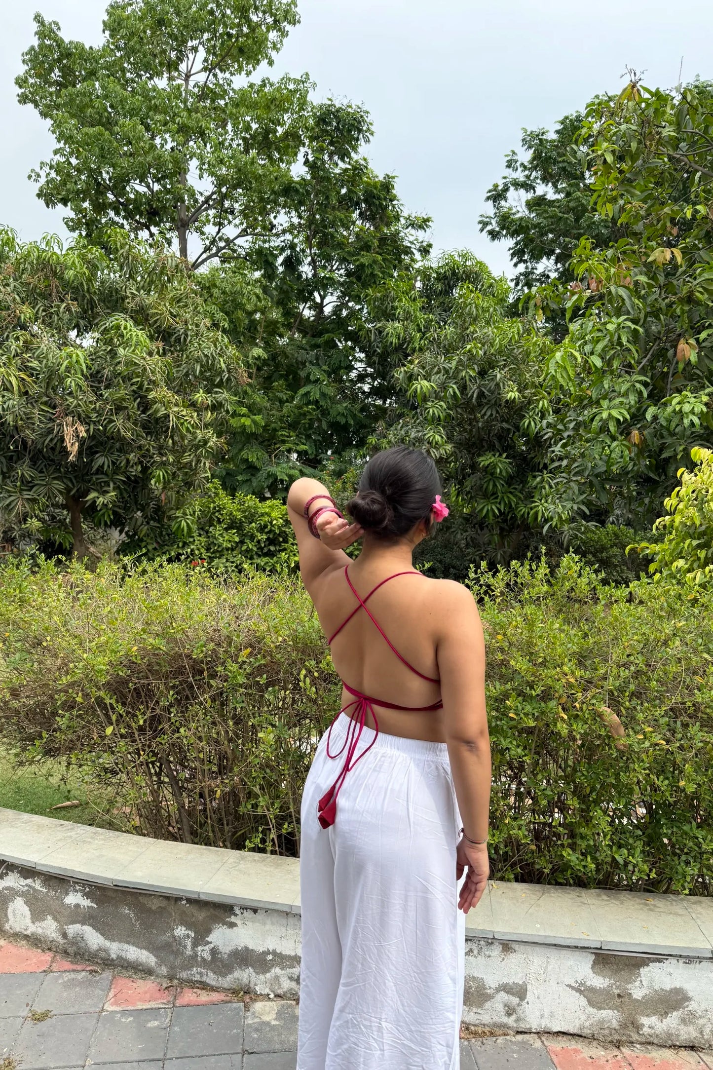 Navy Ikat Tie Back Top