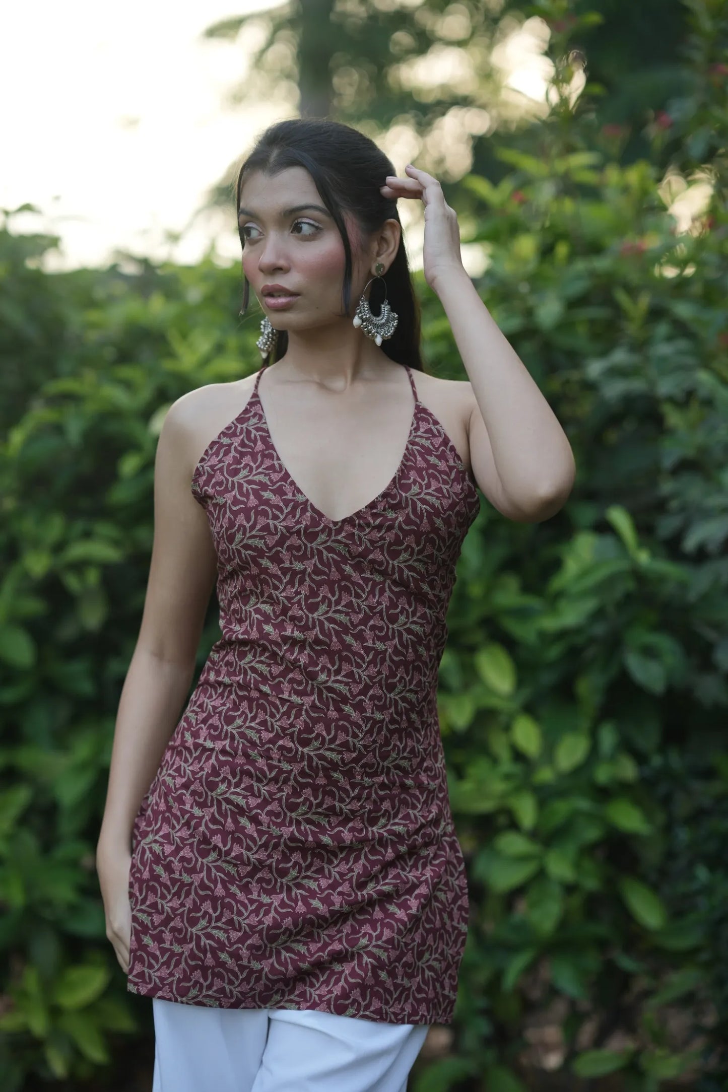 Wine Red Halter Neck Corset Kurti