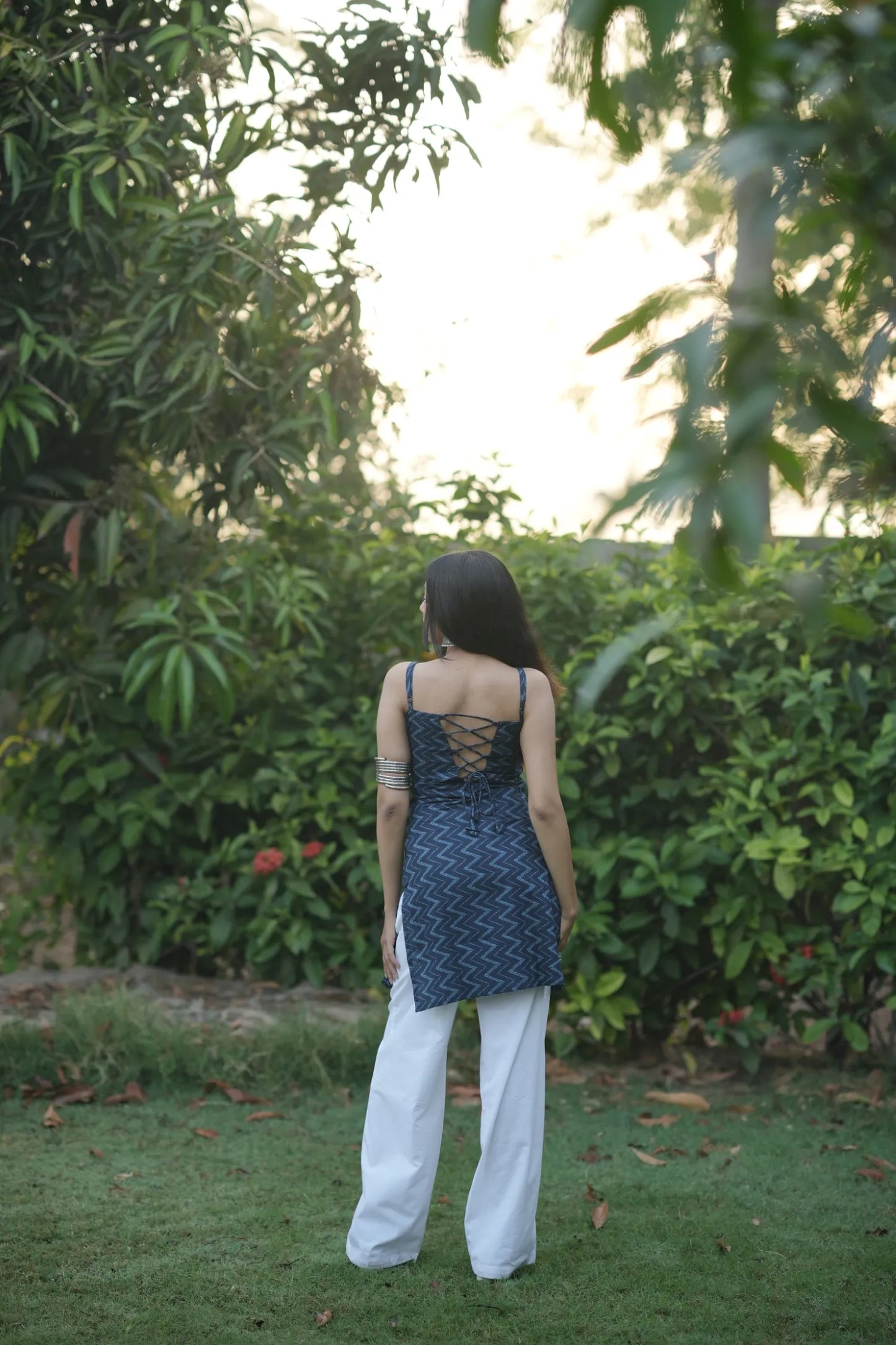 Midnight Blue Zigzag Corset Kurti