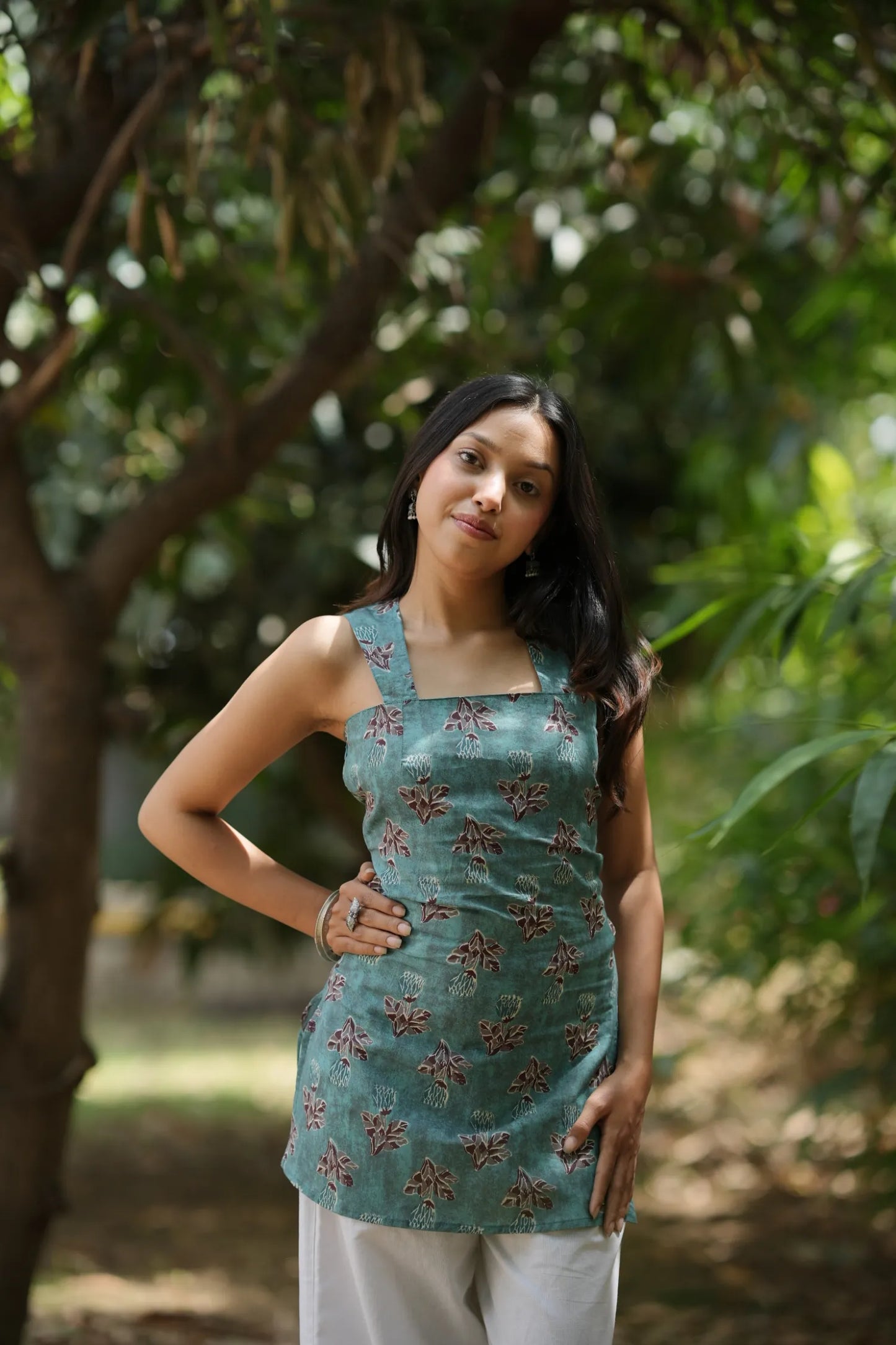 Blue Haze Floral Sleeveless Corset Kurti