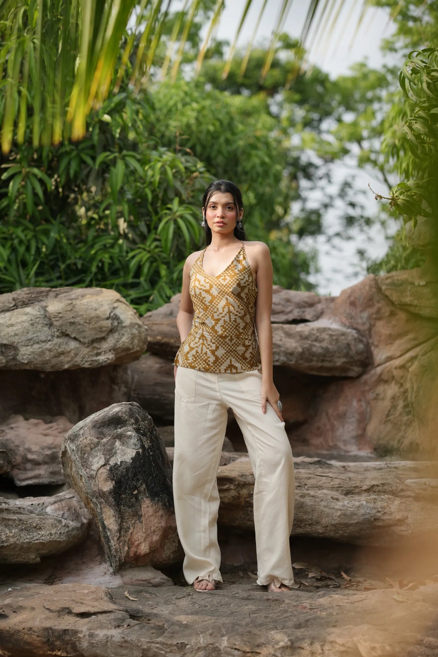 Mustard Ikat Strap Top