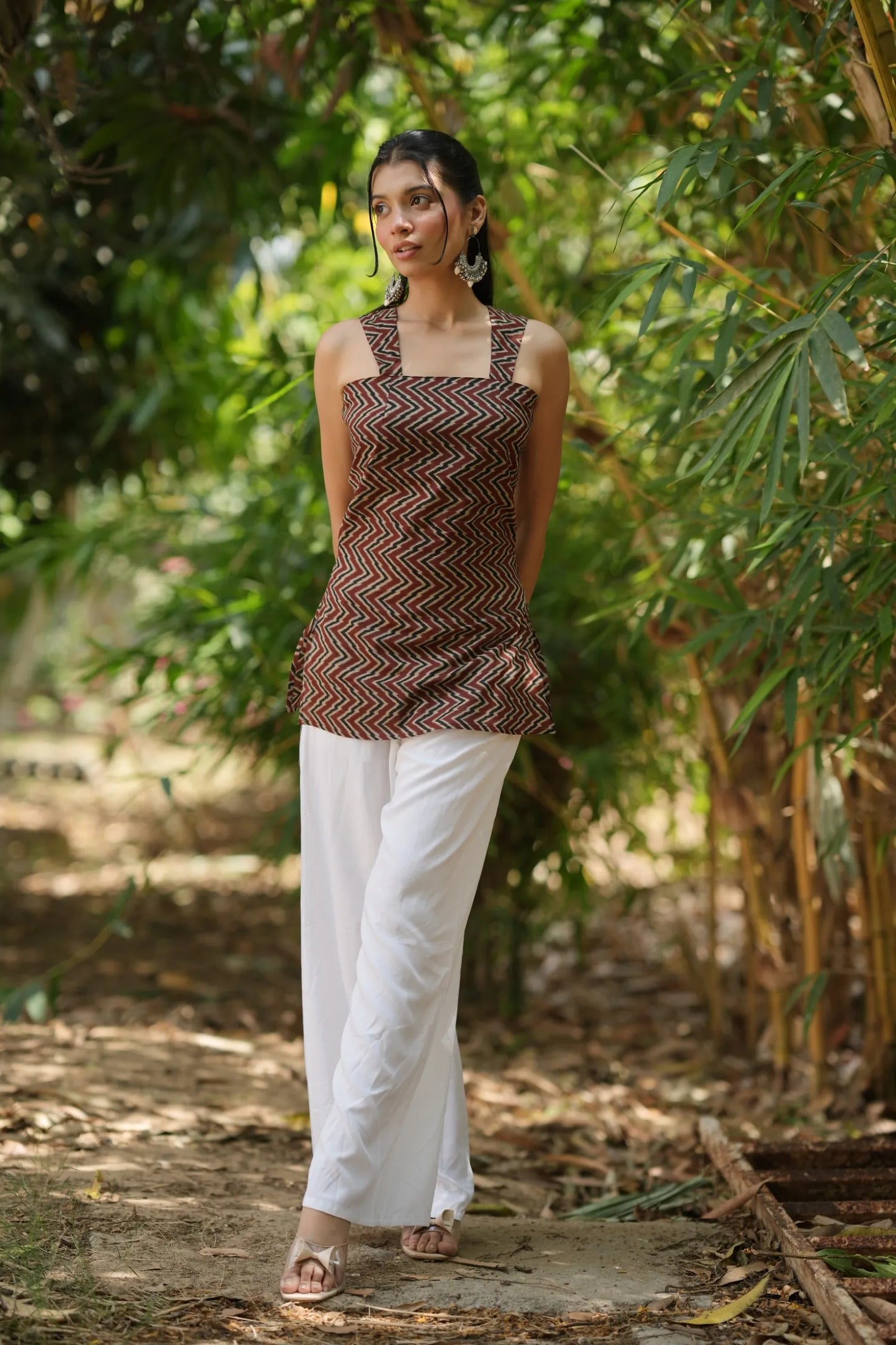 Brick Red Chevron Sleeveless Corset Kurti