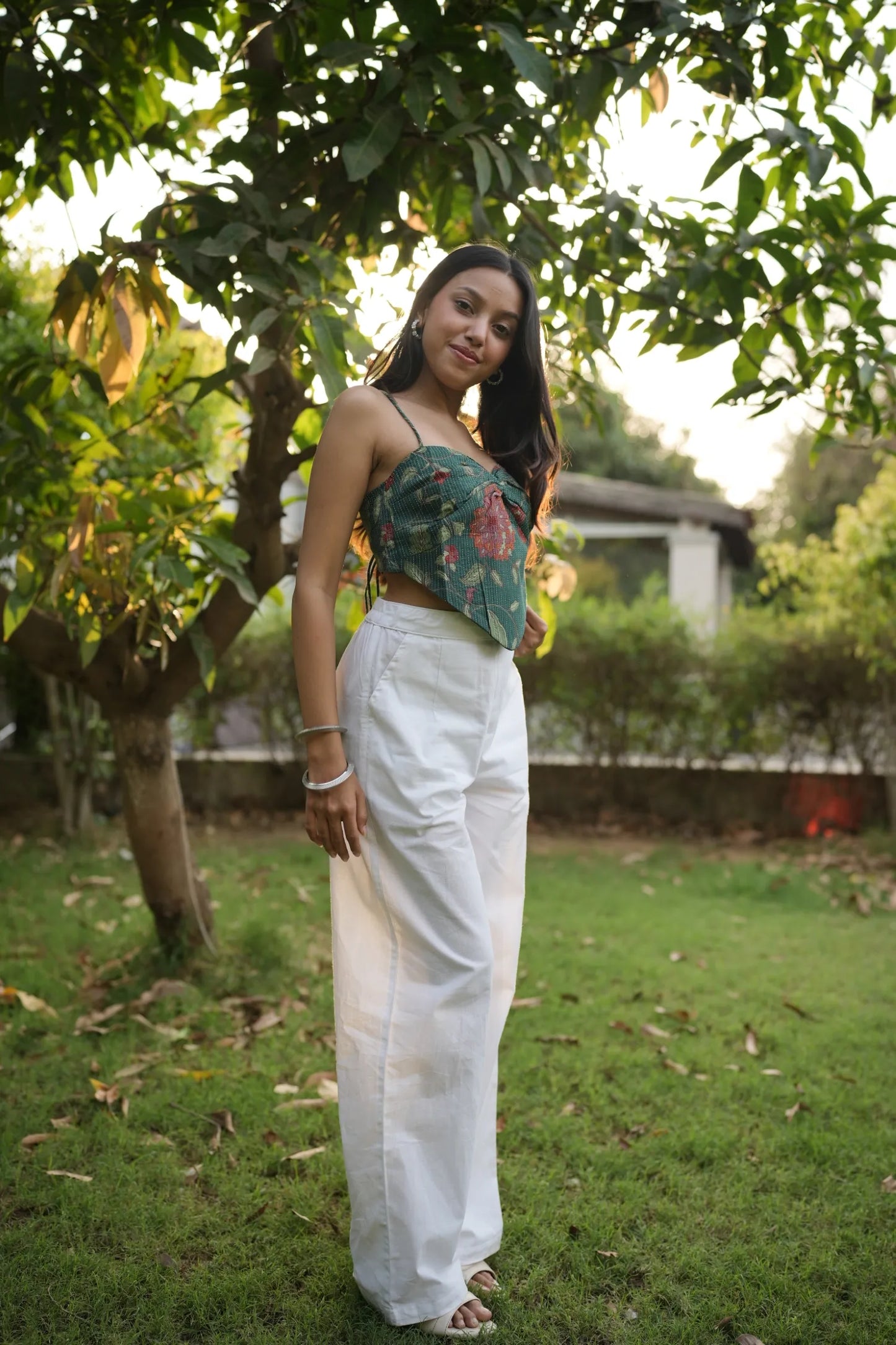 Forest Green Floral Sweetheart Handkerchief Corset top