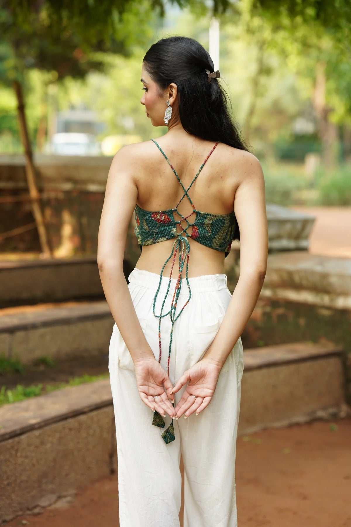 Forest Green Floral Corset Top