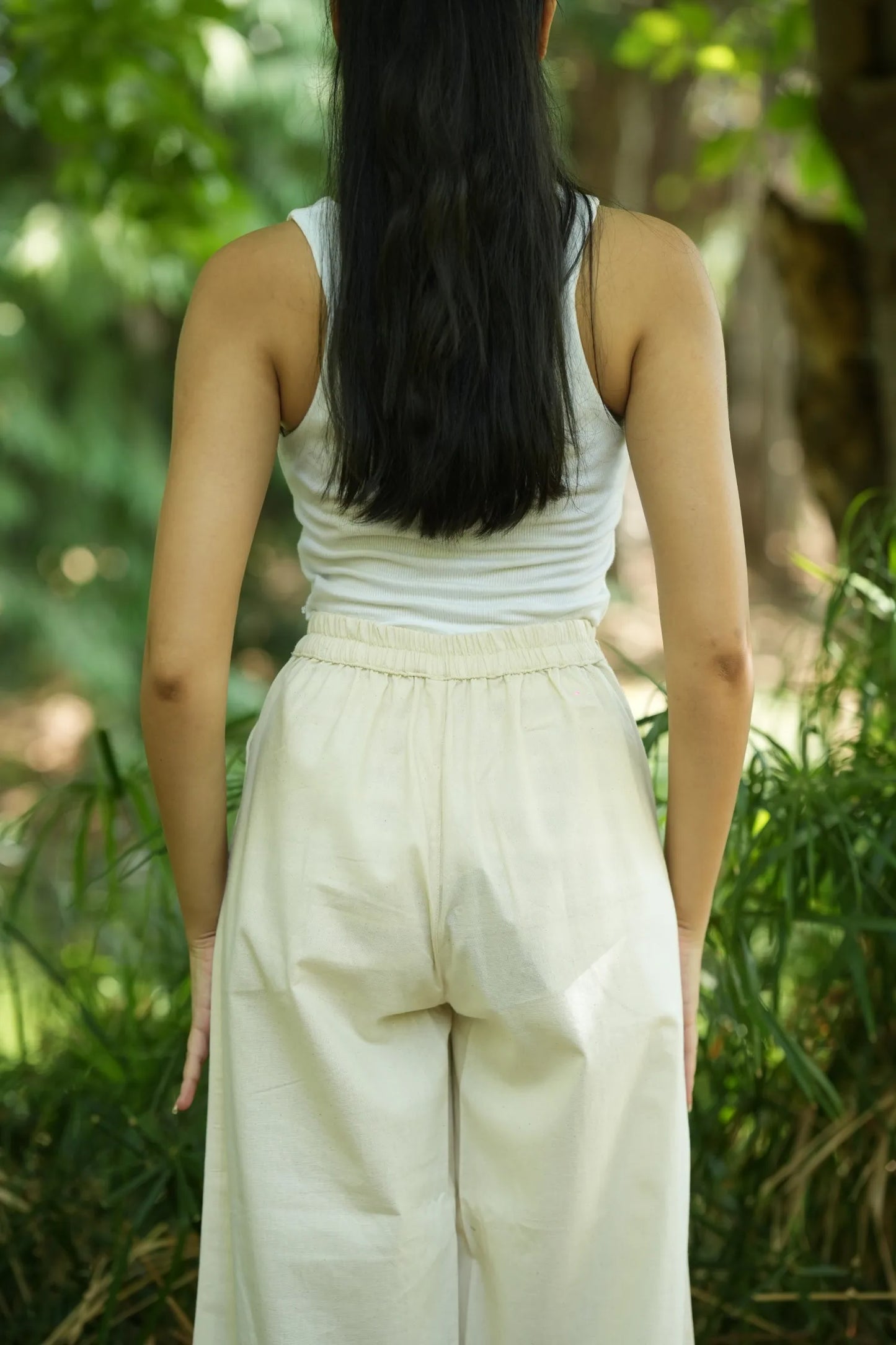 Cream Handloom Cotton Wide Leg Pants