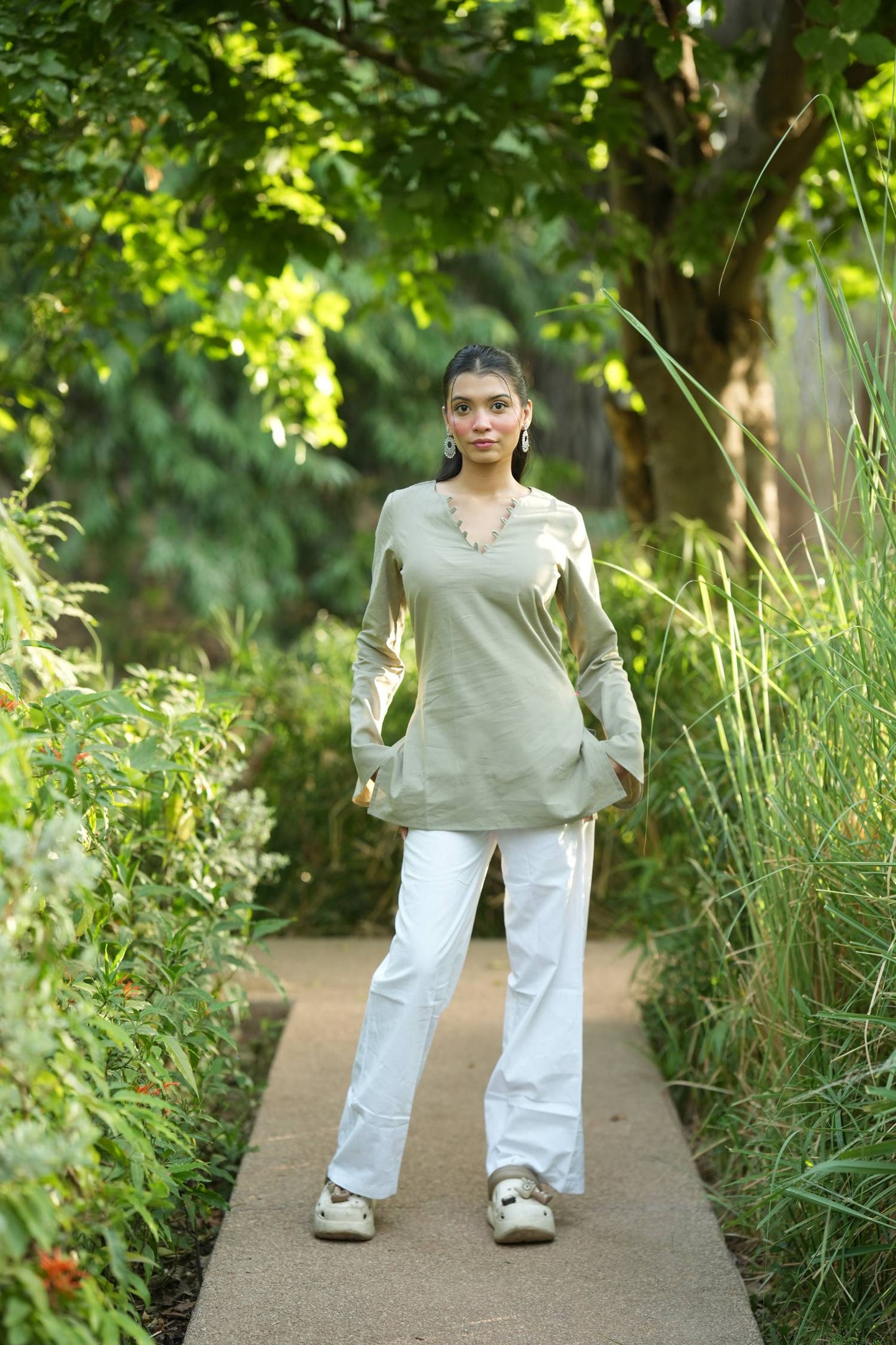 Olive Grey Solid Lupi Kurti