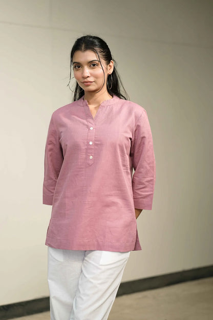 Women’s Pink Cotton-Linen Short Kurta