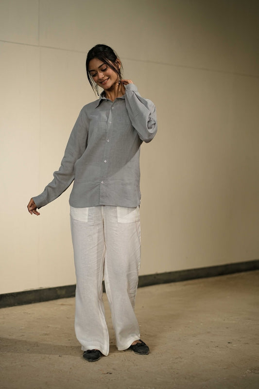 Women’s Grey Cotton-Linen Shirt