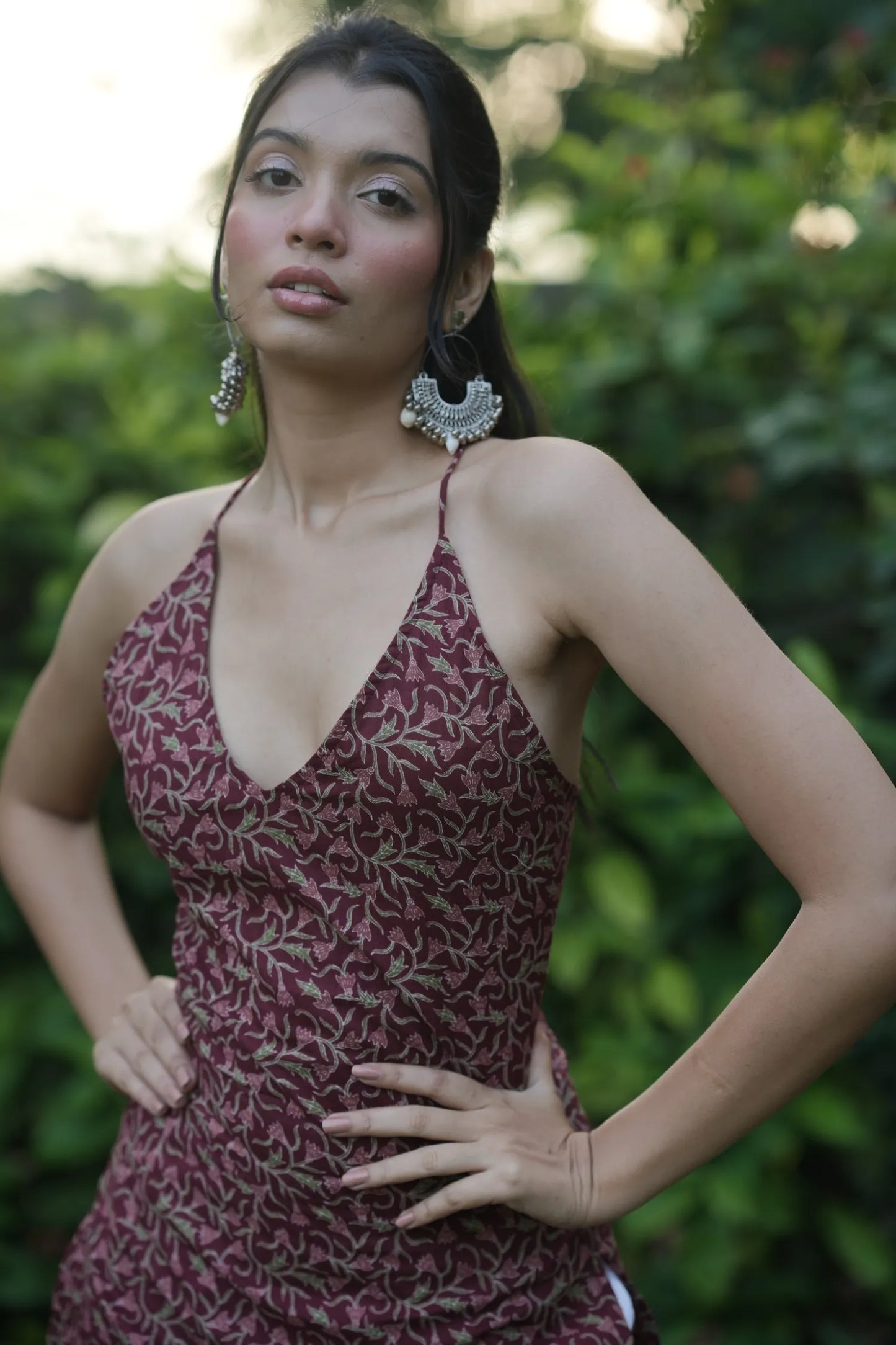 Wine Red Halter Neck Corset Kurti