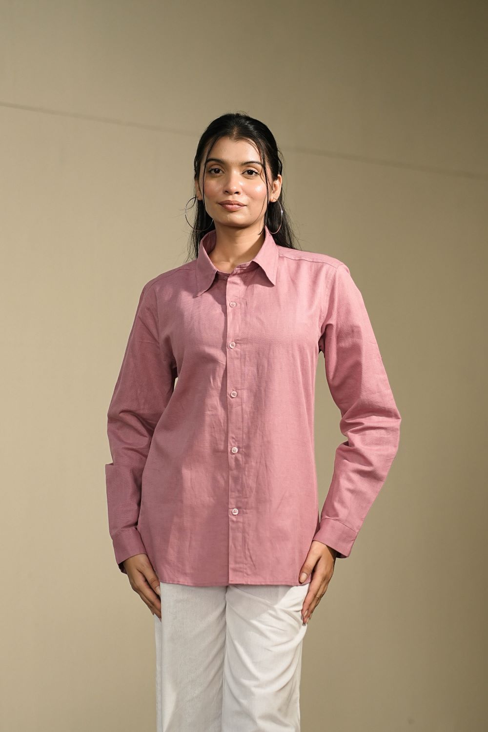 Women’s Pink Cotton-Linen Shirt