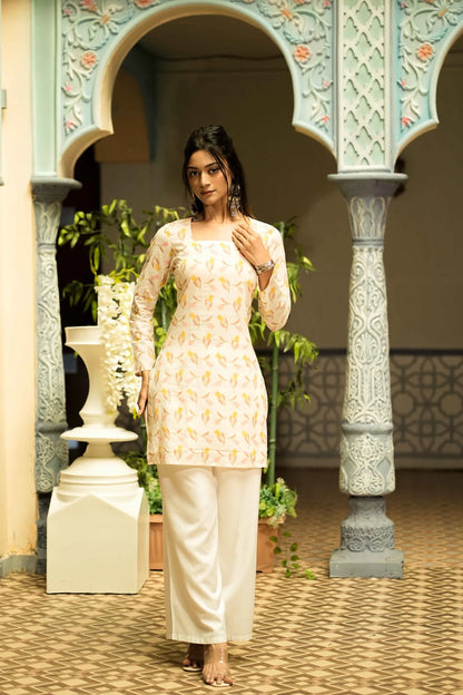 Women’s Cream Floral Printed Corset Kurti