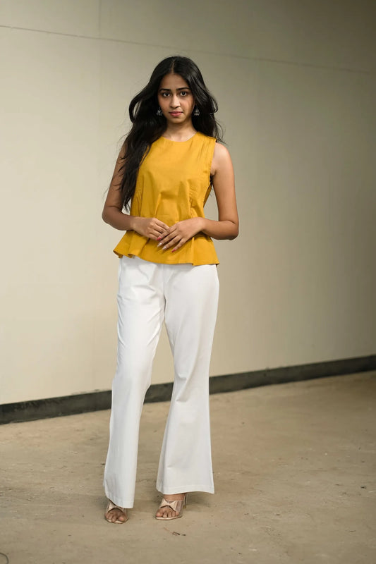 Mustard Handloom Cotton Sleeveless Top