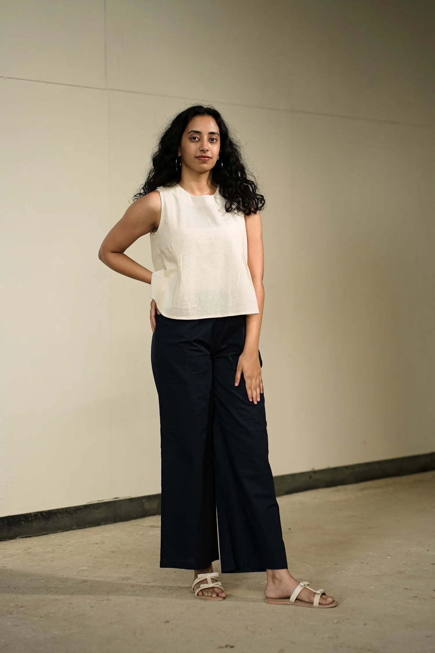 Off White Handloom Cotton Sleeveless Top