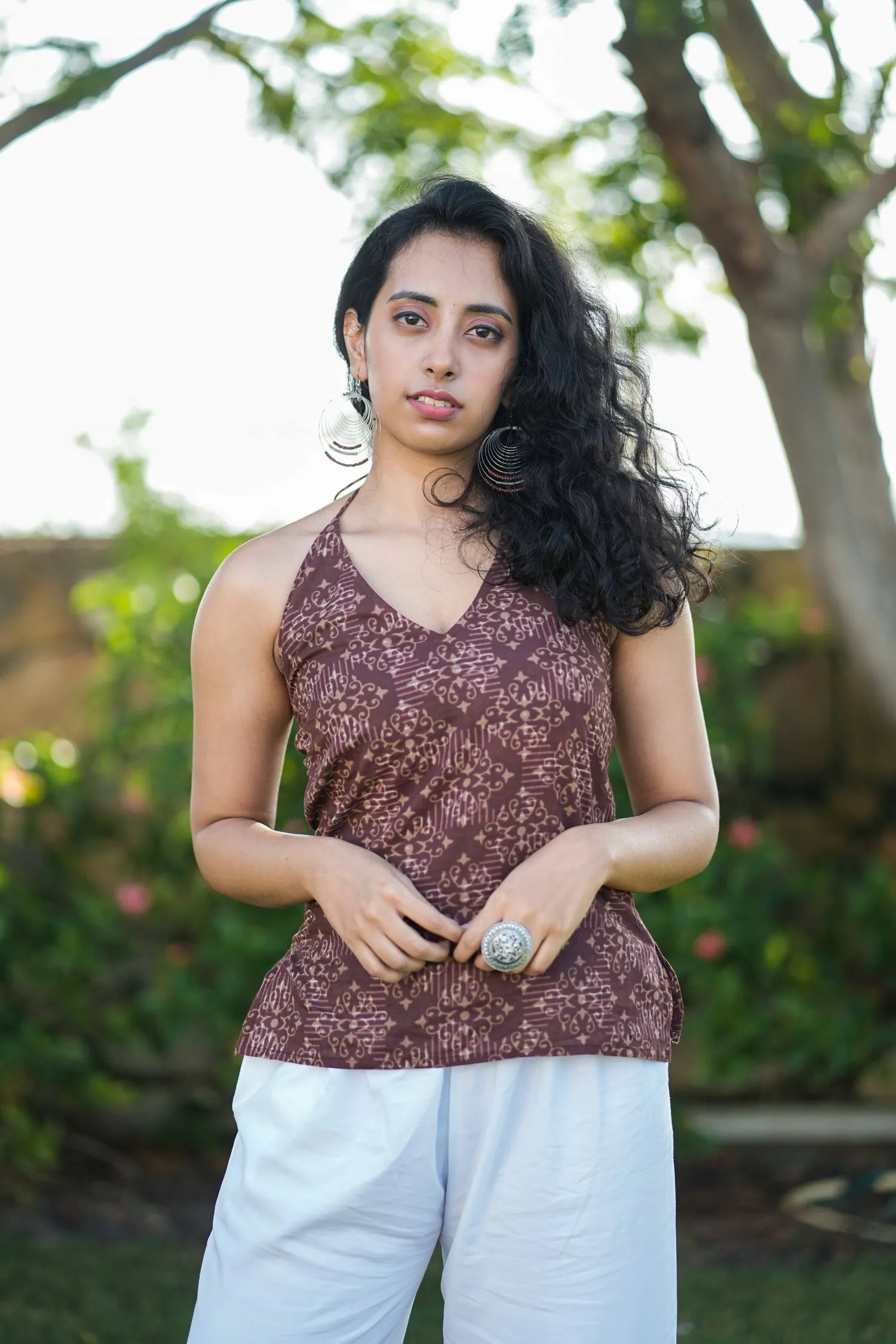 Women’s Brown Tribal Printed Halter Neck Top