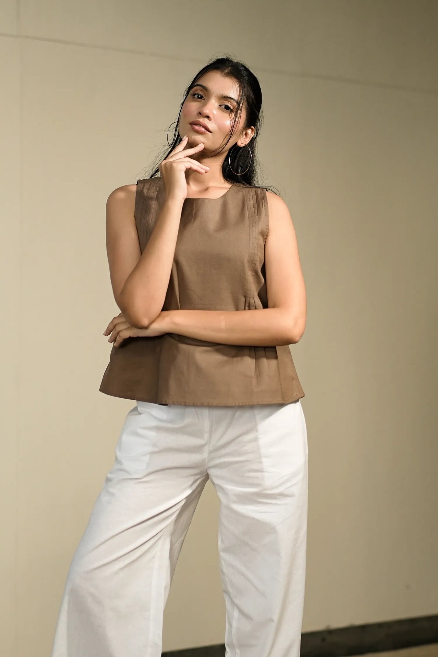 Brown Handloom Cotton Sleeveless Top