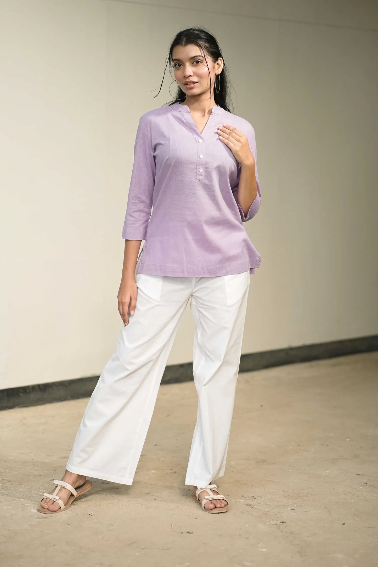 Women’s Lilac Cotton-Linen Short Kurta