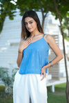 Women’s Sky Blue Embroidered Spaghetti Strap Top