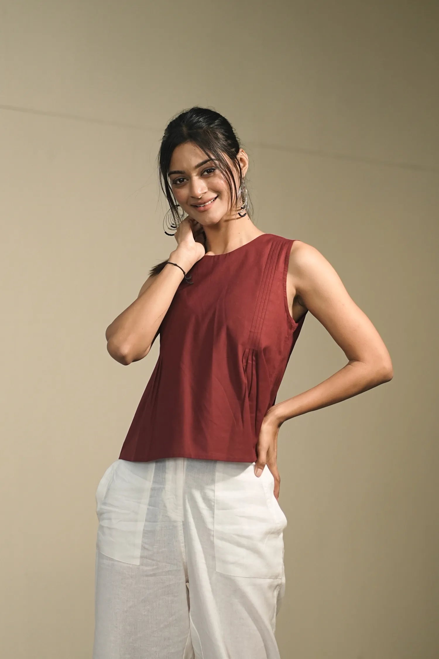 Onion Handloom Cotton Sleeveless Top