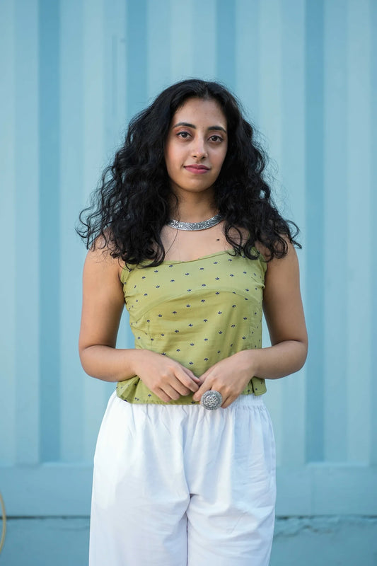 Women’s Lime Green Printed Sleeveless Peplum Top