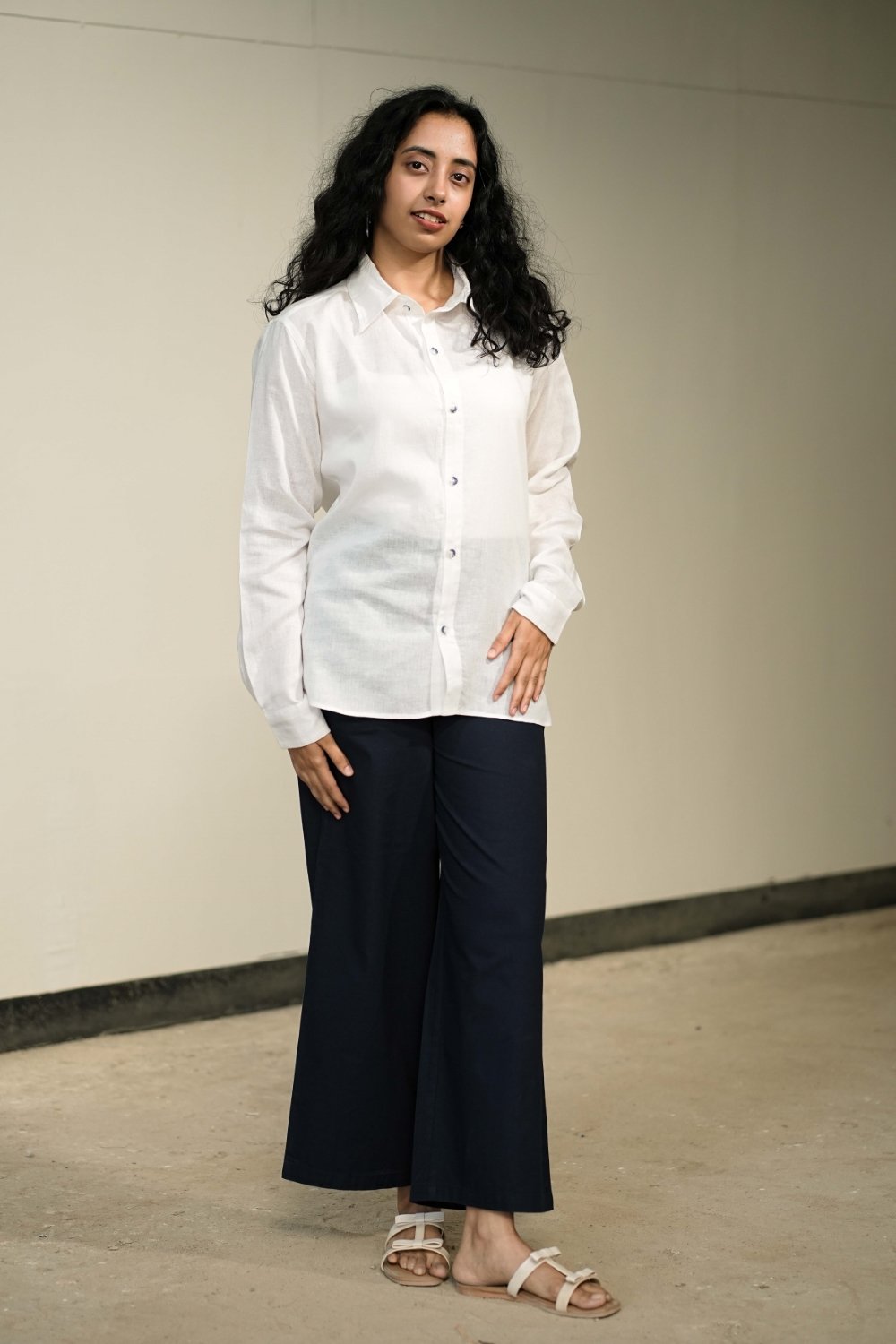 Women’s White  Cotton-Linen Shirt