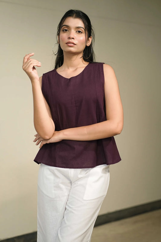 Purple Handloom Cotton Sleeveless Top