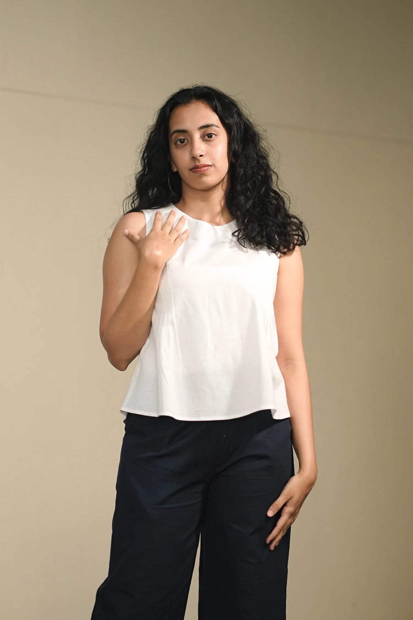 White Handloom Cotton Sleeveless Top