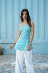 Blue Ikat Halter Neck Corset Kurti