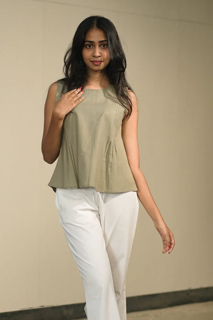 Grey Handloom Cotton Sleeveless Top