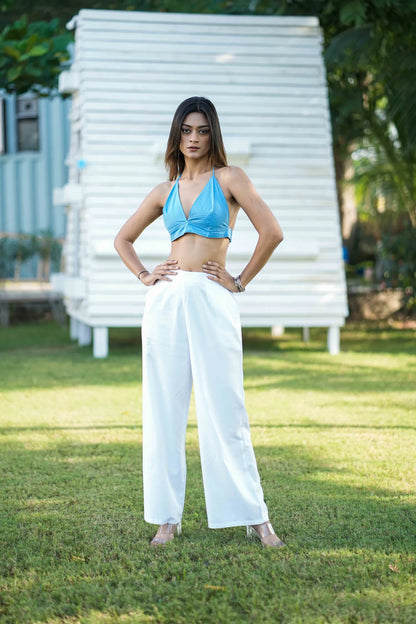 Sky Blue Solid Halter Neck Bralette