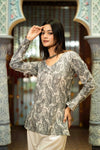 Grey Paisley Printed Long Sleeve Kurti
