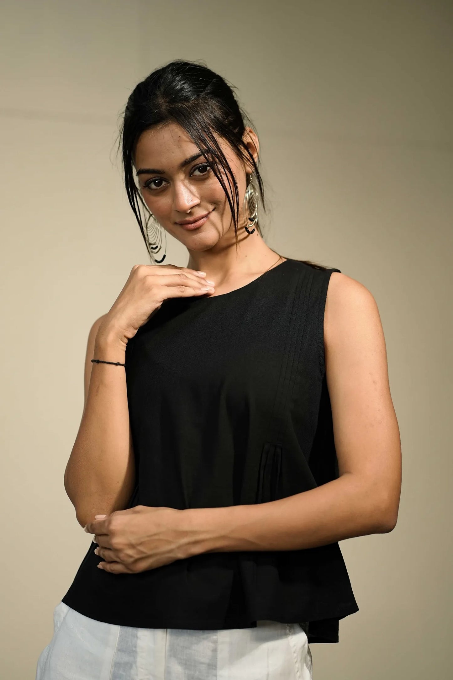 Black Handloom Cotton Sleeveless Top