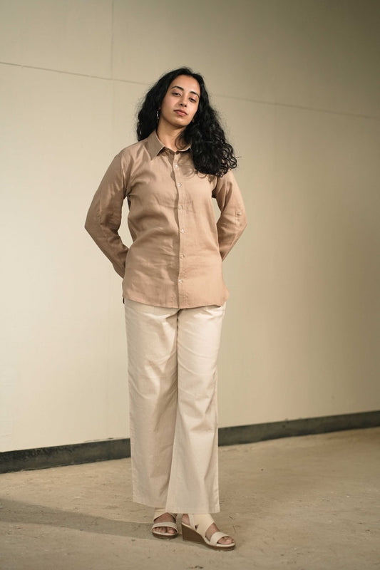 Women’s Brown Cotton-Linen Shirt