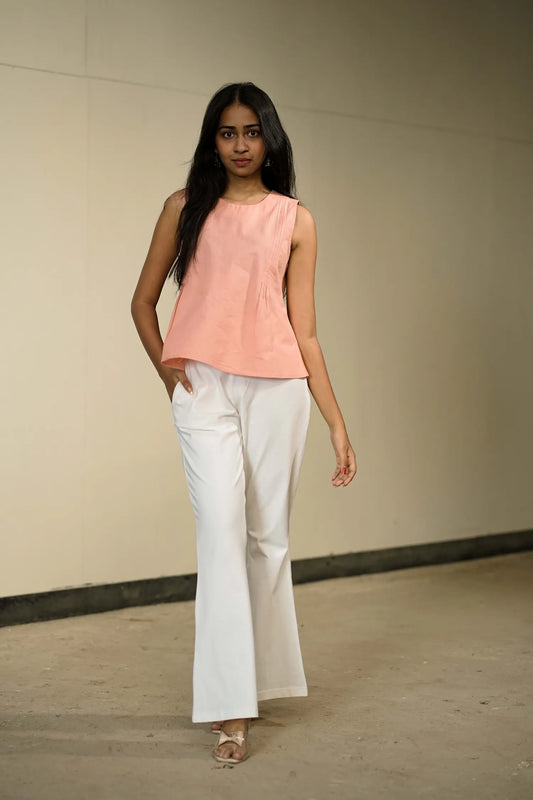 Peach Handloom Cotton Sleeveless Top