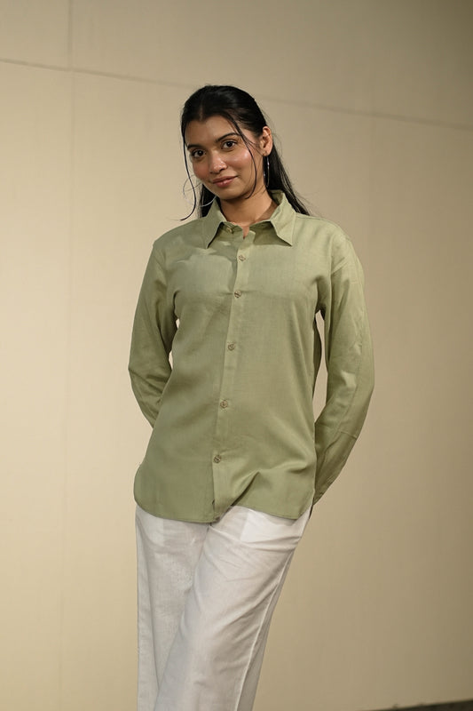 Women’s Green Cotton-Linen Shirt