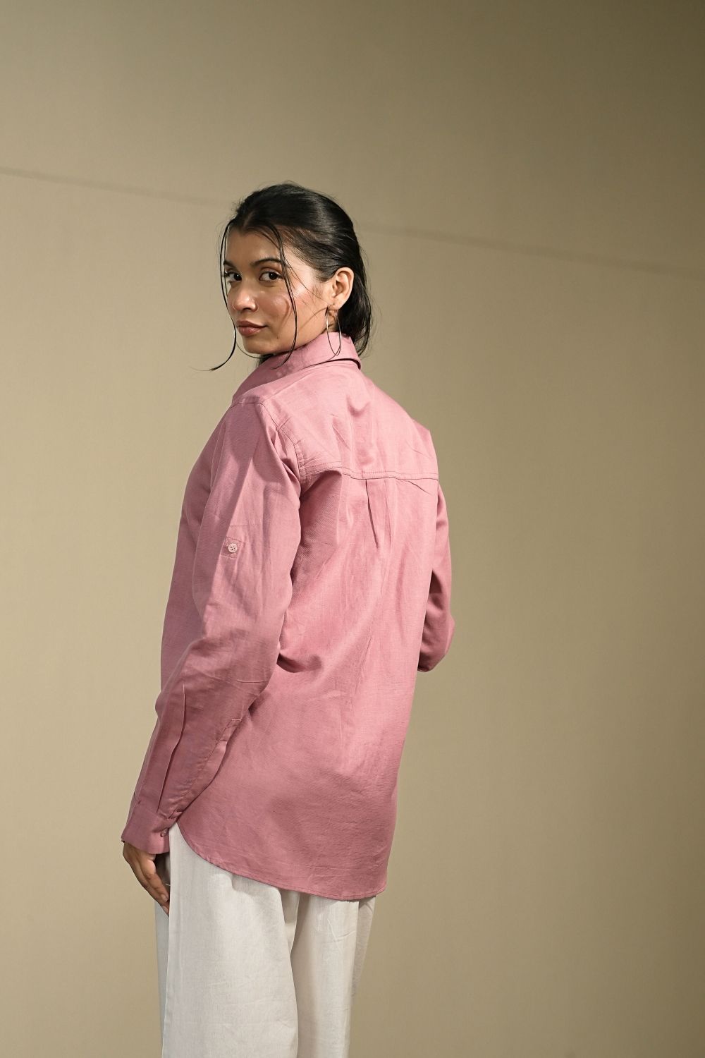 Women’s Pink Cotton-Linen Shirt