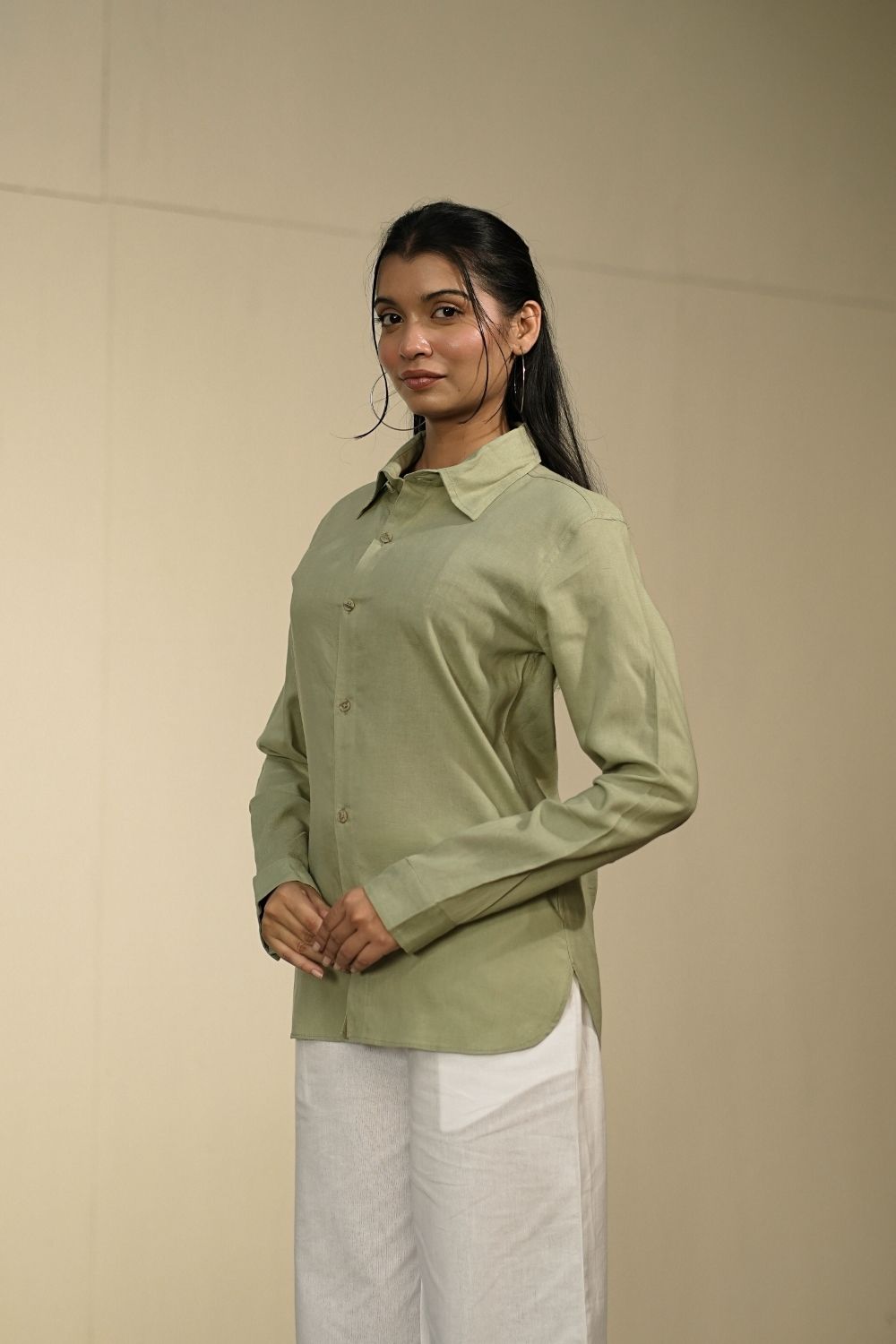Women’s Green Cotton-Linen Shirt