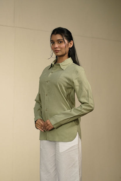 Women’s Green Cotton-Linen Shirt
