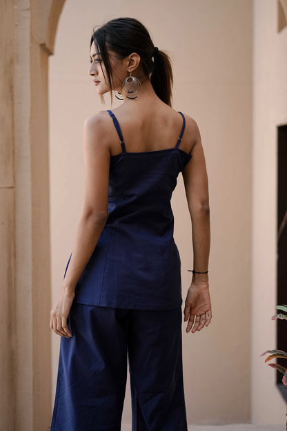 Women’s Navy Handloom Cotton Slit Top