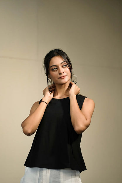 Black Handloom Cotton Sleeveless Top